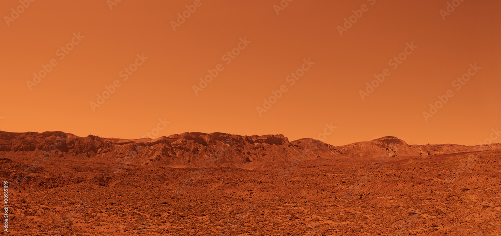 Desert mars mountains with a striking red colour Desert mars mountains with a striking red colour