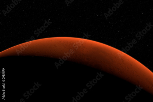 Detail of the craters of Mars. This planet corresponds to the solar system