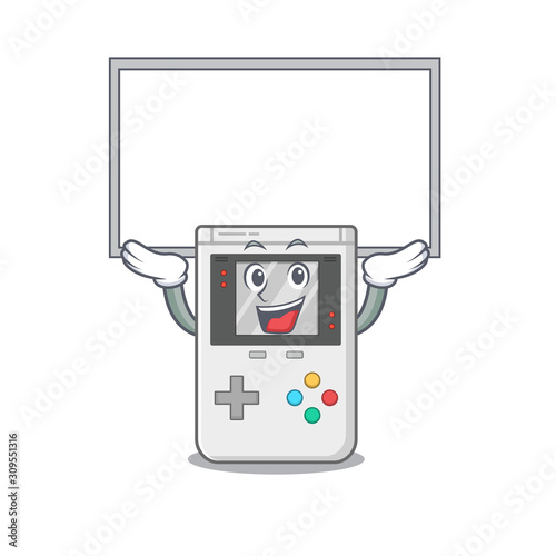 Happy cartoon character handheld game Scroll raised up board