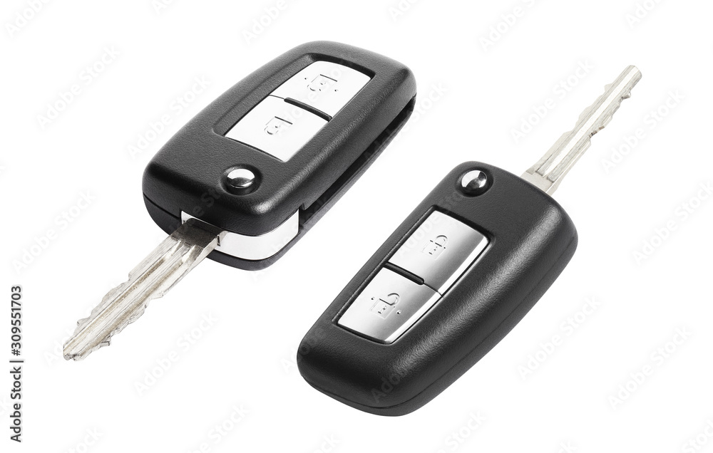 Set of car keys, isolated on white background Set of car keys, isolated on white background