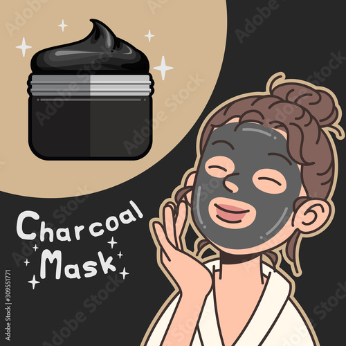 Bamboo activated charcoal powder product flat design