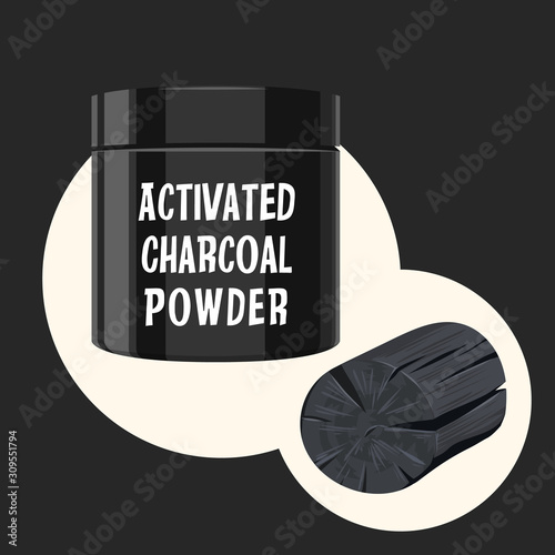 Bamboo activated charcoal powder product flat design