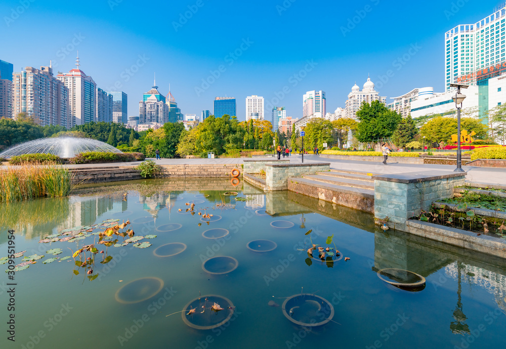 Fototapeta premium Cityview of Hot Spring Park in Fuzhou City, Fujian Province, China
