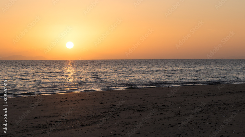 beautiful  beach  and sunset at twilight time