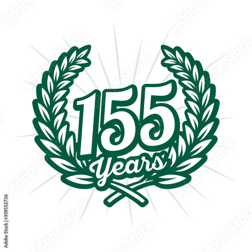 155 years anniversary celebration with laurel wreath. One hundred fifty fifth anniversary logo. Vector and illustration.