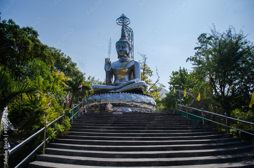 Stainless church and Buddha statue on paklam khakhaeng Temple