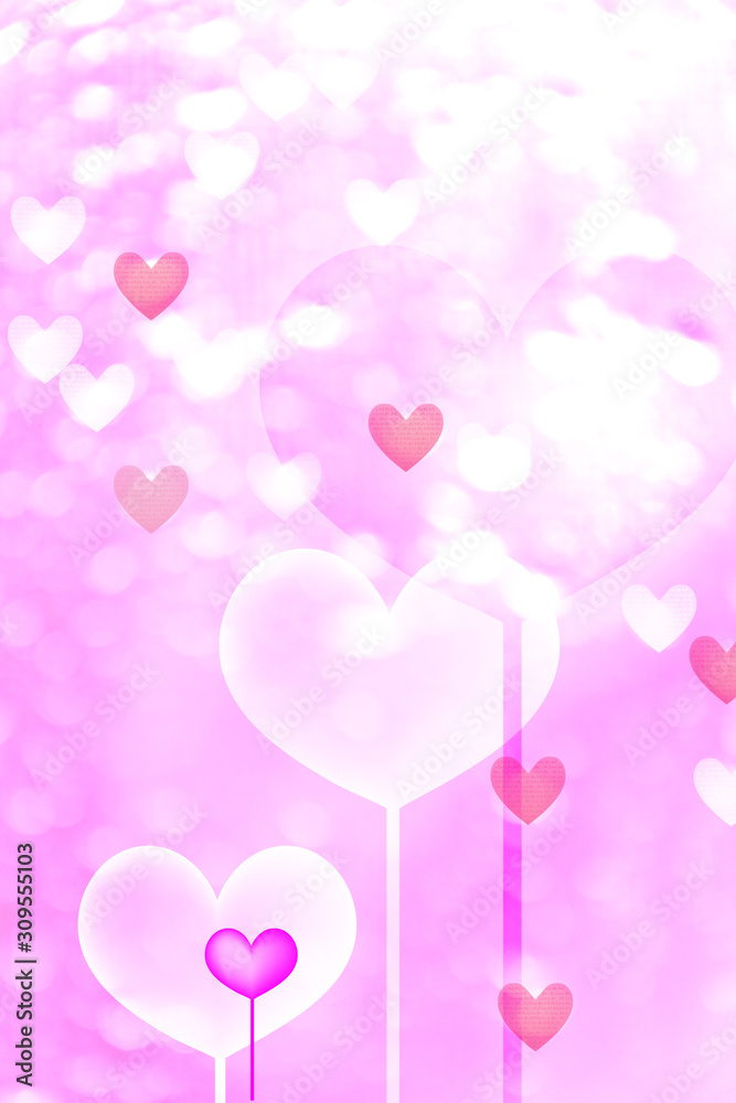 Abstract background with soft pastel colors and heart elements. Glowing backdrop, space for text