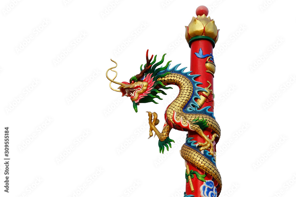Fototapeta premium chinese dragon statue isolated on white background