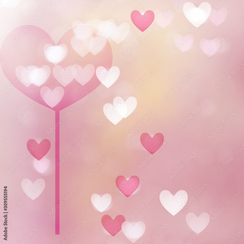 Abstract background with soft pastel colors and heart elements. Glowing backdrop, space for text