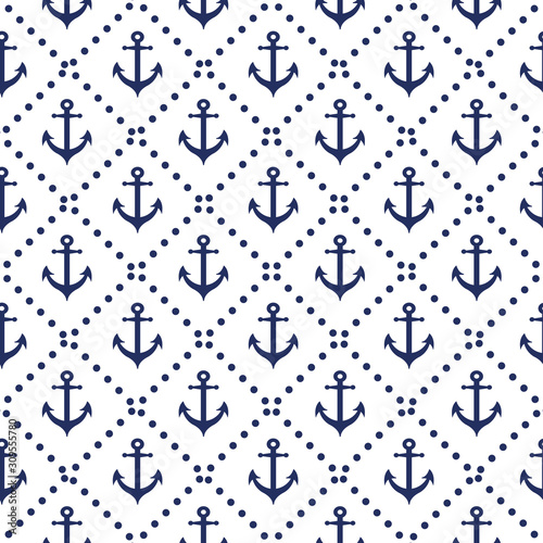 Canvas-taulu Seamless nautical pattern with diagonal lines anchor colors navy background