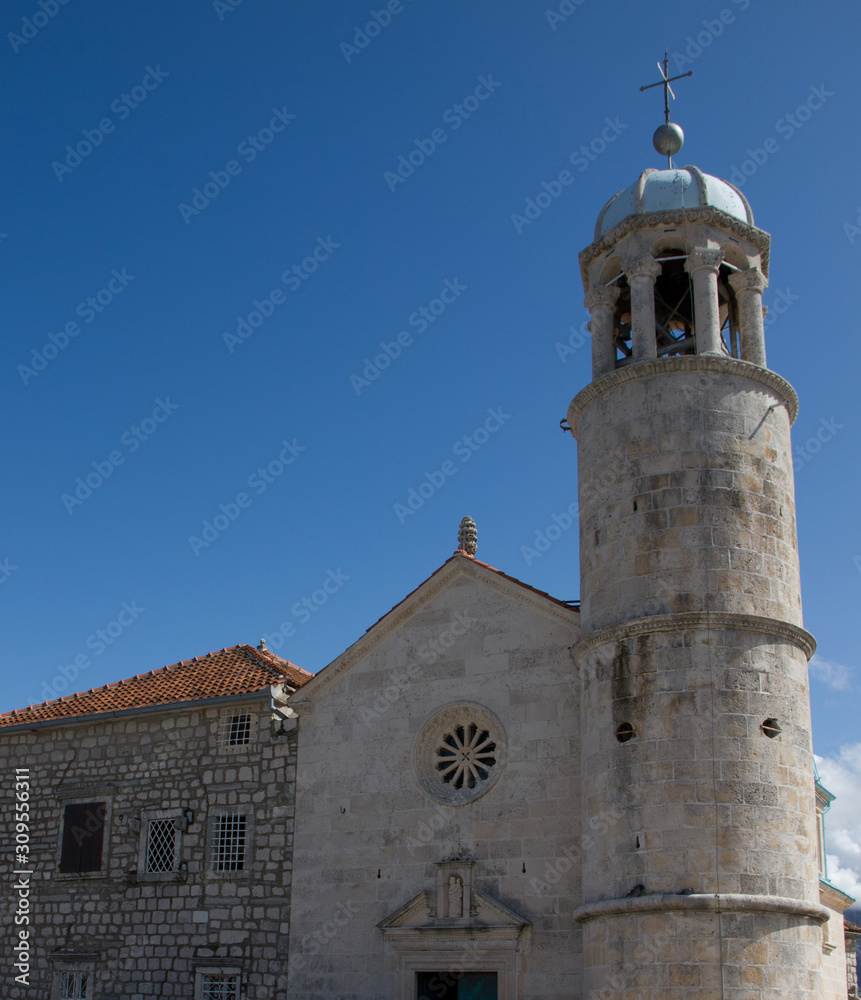 Boka Kotorska bay on the Montenegrin coast. Church of Mother of God on the Rock.