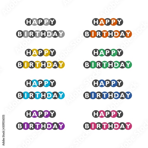 Happy Birthday text message color set isolated on white background