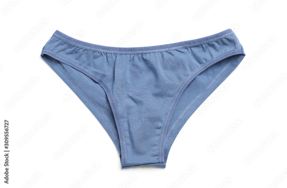 Comfortable blue women's underwear isolated on white, top view Comfortable blue women's underwear isolated on white, top view