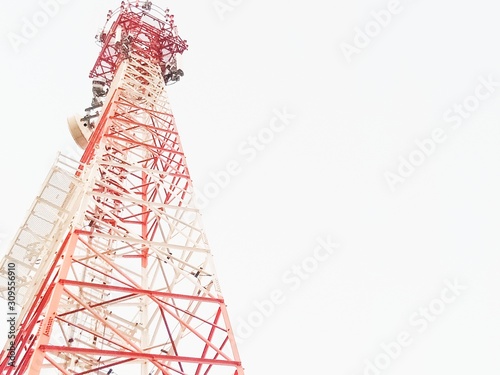 Red and white telecommunications in the evening