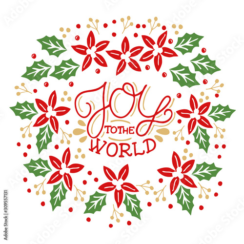 Holiday card, made hand lettering Joy to the World.