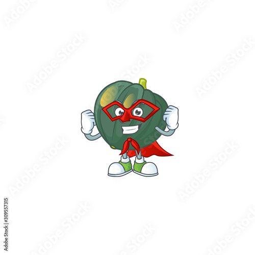 A cartoon of acorn squash with Super hero costume