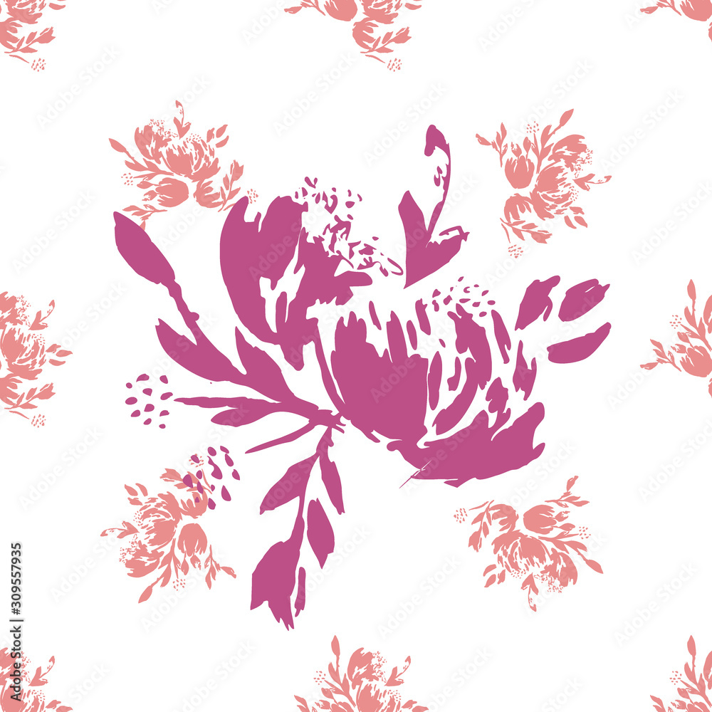 Obraz Flower scribble pattern. Romantic artistic textile vector print surface design background