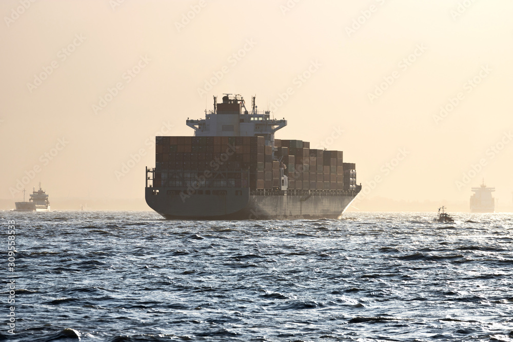 Obraz premium freight ships on the river Elbe