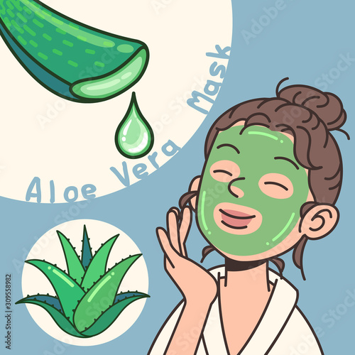 Aloe vera face mask vector flat design illustration