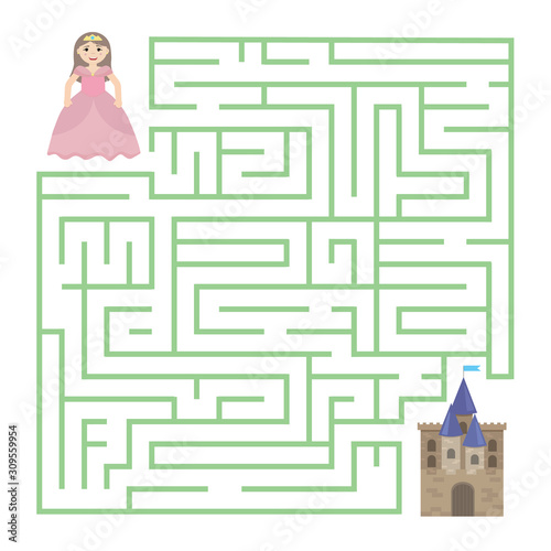 Children's educational game -maze. Find the way out of the labyrinth. The Princess and the castle.