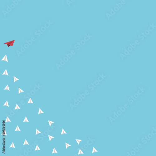 The red paper plane lead white paper planes, think difference concept.