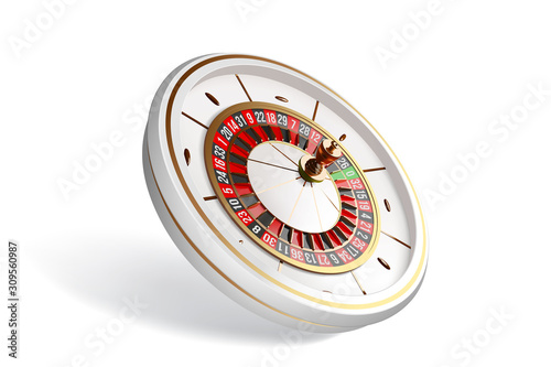 Vector luxury casino roulette wheel isolated on white background. 3d realistic casino roulette illustration. Online casino roulette gambling concept design.
