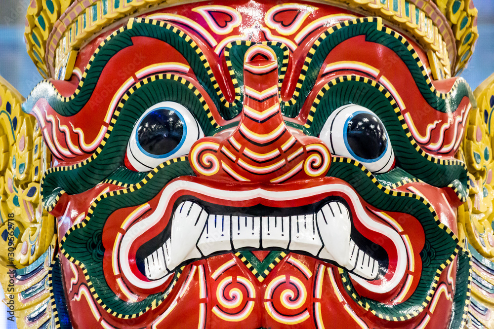 Antique Thai face giant. At Suvarnabhumi airport Thailand. Antique Thai face giant. At Suvarnabhumi airport Thailand.