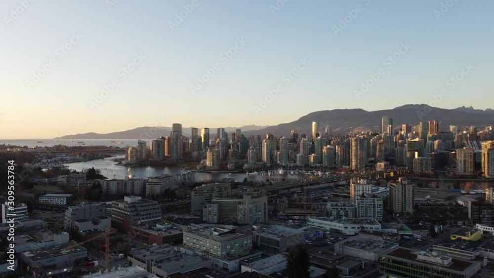 Sunset aerial view of Vancouver downown. Sunset aerial view of Vancouver downown.