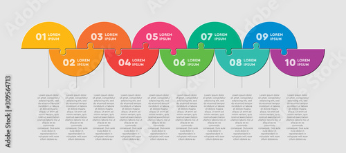 Half circle ten puzzle jigsaw vector infographic