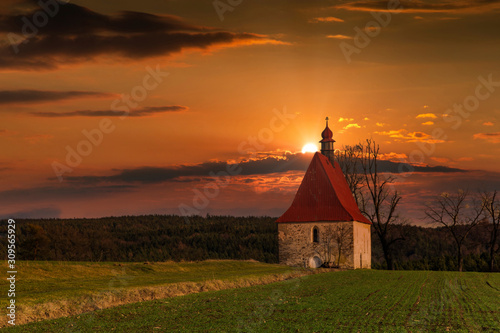 Old church in the field. Dobronice u Bechyne, Czech republic