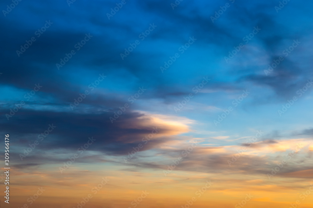 Colorful dramatic sunset sky. Natural background.