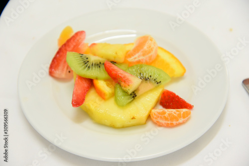 Macedonia Fruits on the Plate at Spring