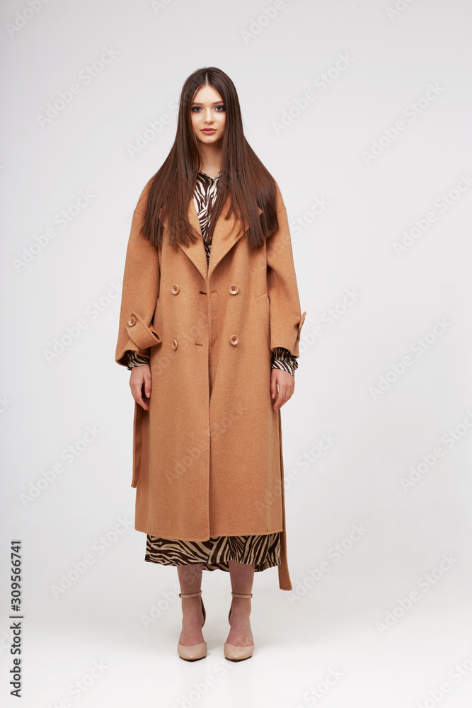 Young elegant woman in trendy brown coat. Young elegant woman in trendy brown coat.