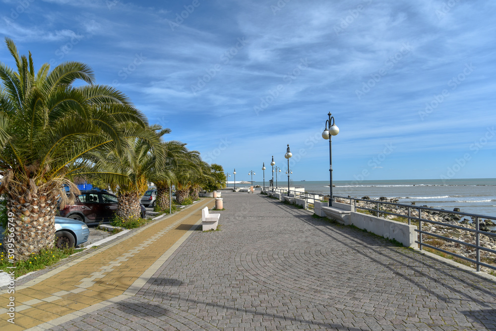 Manfredonia Coastline by Morning with Cloudy Sky and Seascape Panorama View