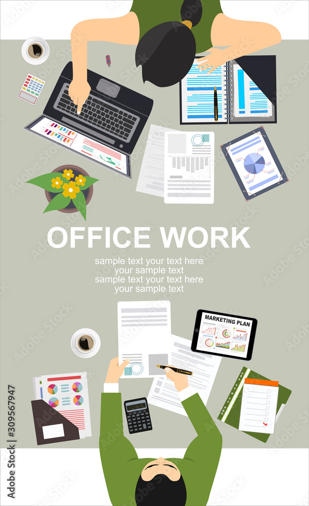Office Working Flat Vector Illustration