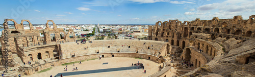 Panoramic view of ancient roman amphitheater in El Djem, Tunisia, North Africa photo