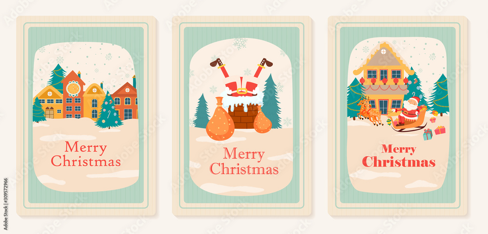 Santa Claus in Merry Christmas holiday greeting card background in vector