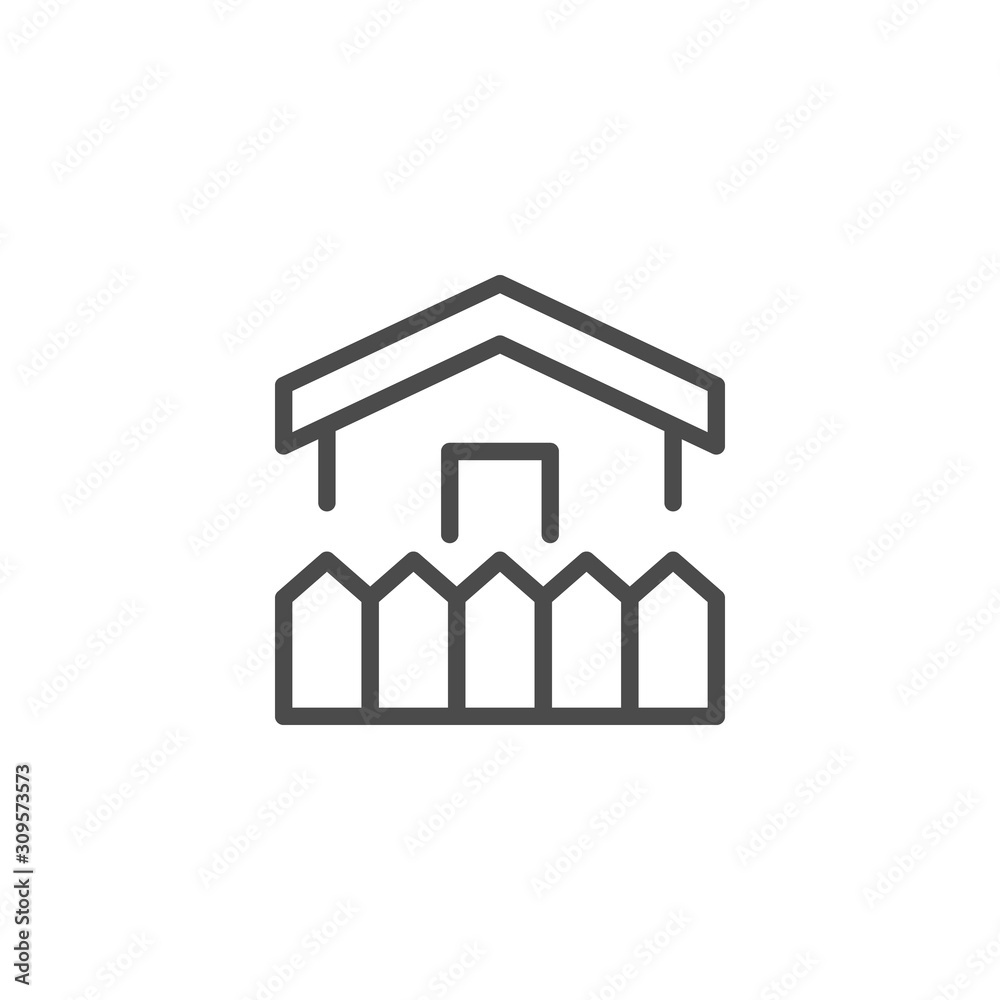 House and fence line outline icon House and fence line outline icon