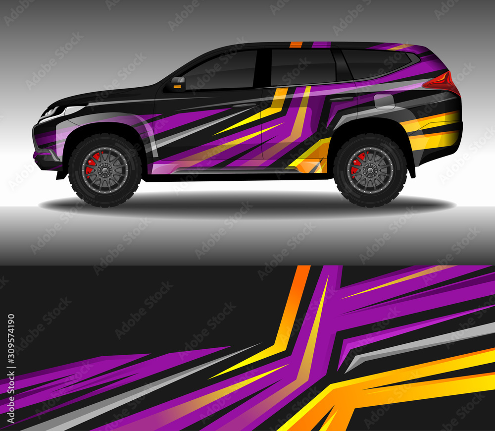 Car wrap decal design vector, custom livery race rally car vehicle sticker and tinting.