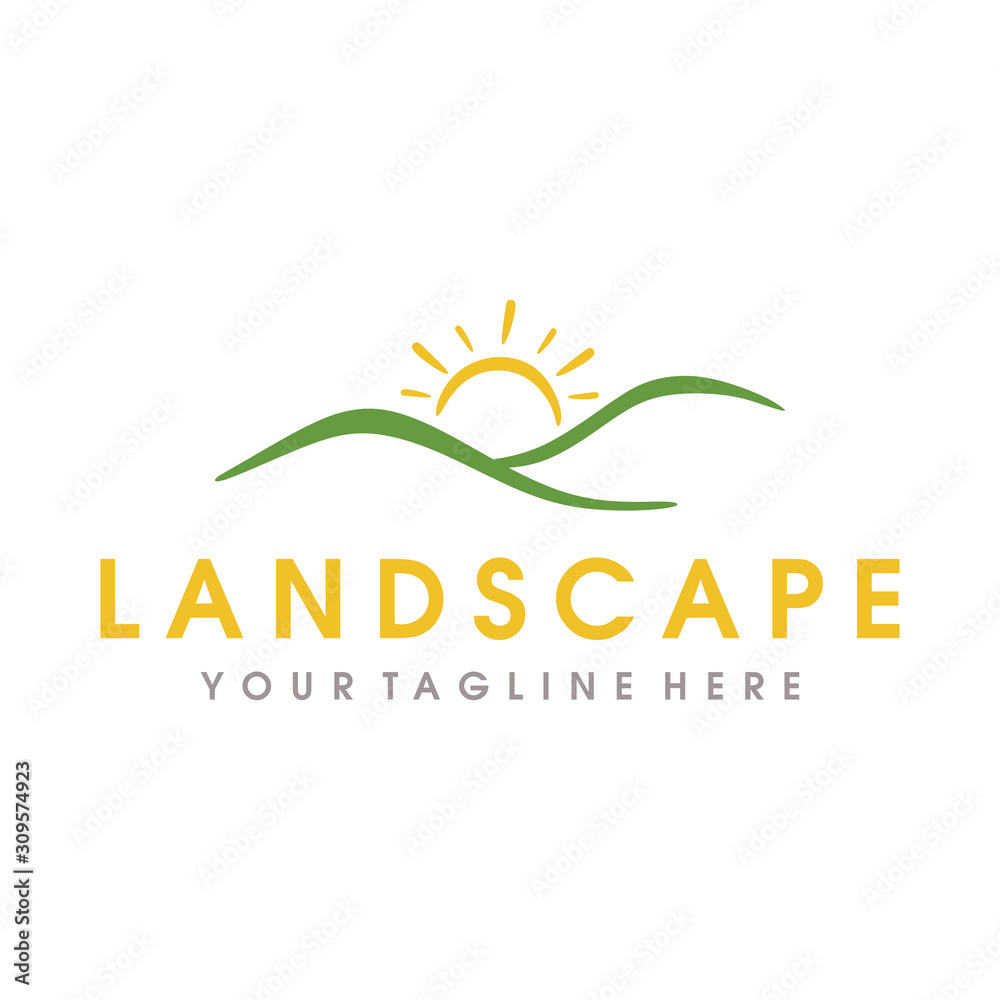 Landscape Hills Logo, Farm Logo, Mountain Peaks Vector logo design