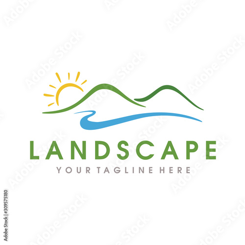 Landscape Hills Logo, Farm Logo, Mountain Peaks Vector logo design