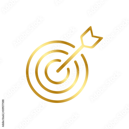 target icon with arrow gold or golden gradient simple flat vector illustration eps10 isolated on white background