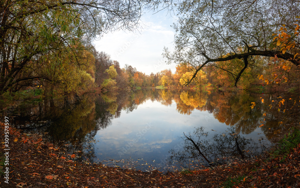 lake with reflection in autumn