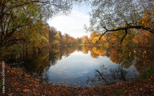 lake with reflection in autumn