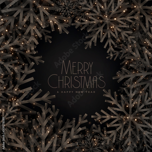merry christmas black snowflakes festival card design
