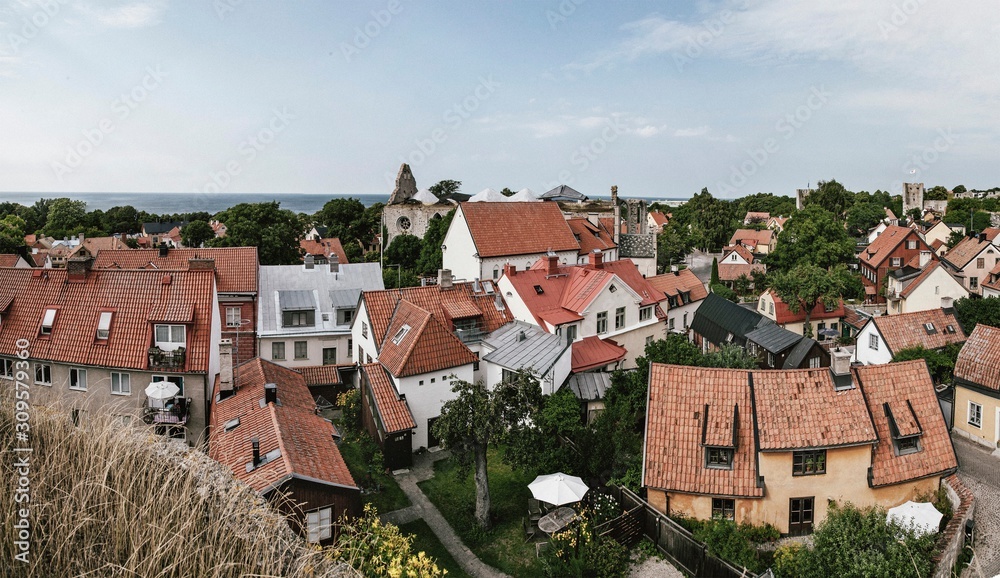 Fototapeta premium View over downtown Visby, Sweden. 