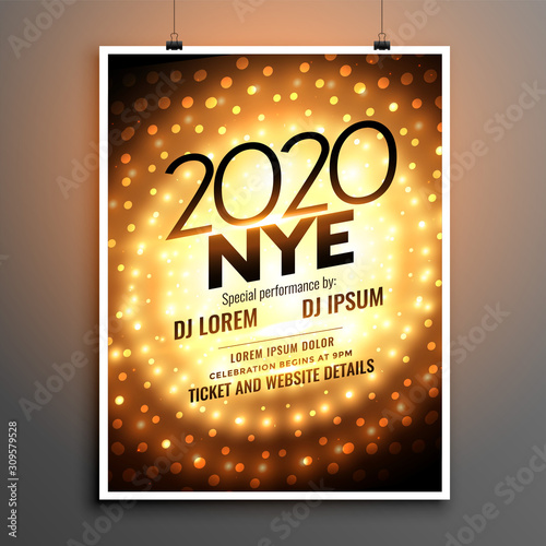 2020 musical night new year party golden flyer design