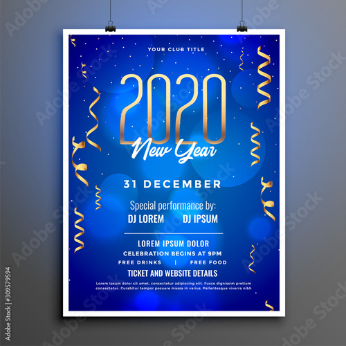 2020 blue new year party template flyer design