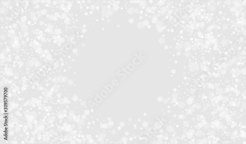 Gray Sky Light Banner. Xmas Snowy Pattern. Magic Wallpaper. Grey Snowflake Christmas Postcard. Snowy Xmas Background.