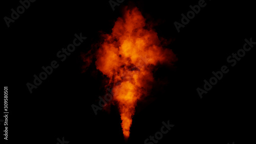 Fire explosion chemistry experiment smoke on isolated black background. Abstract texture overlays. Design element.